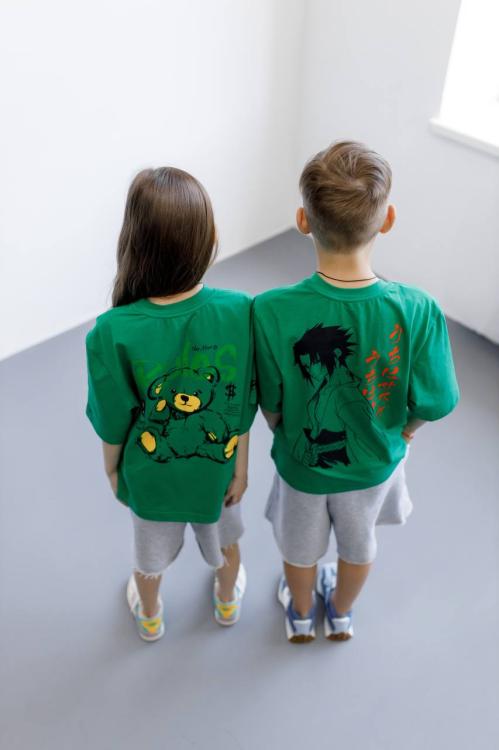 Дитяча футболка для дівчат – принт Sasuke Uchiha, зелена