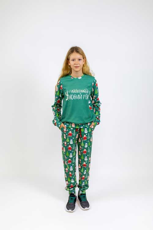 Дитячий спортивний костюм новорічний для дівчат — зелений